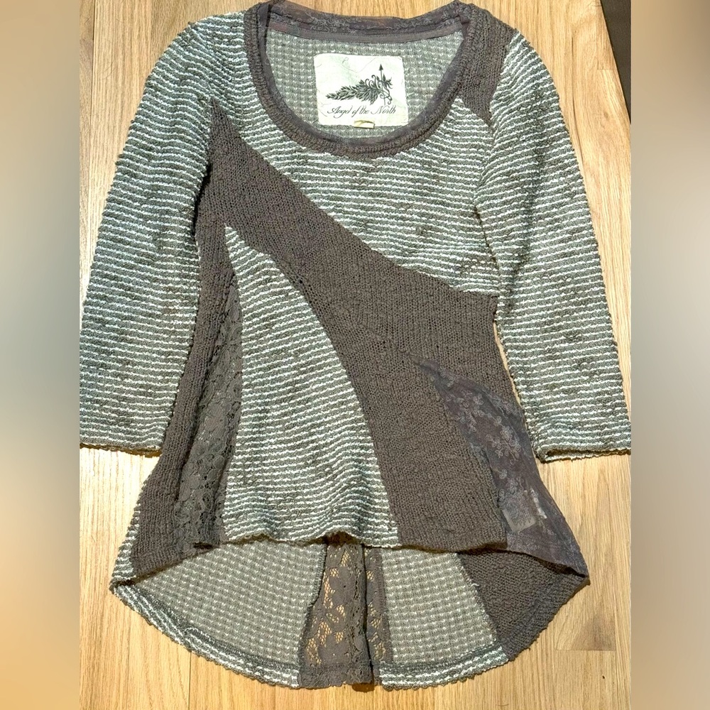 Anthropologie Angel of the North Leta Boucle Knit Lace Sweater Tunic Top XS